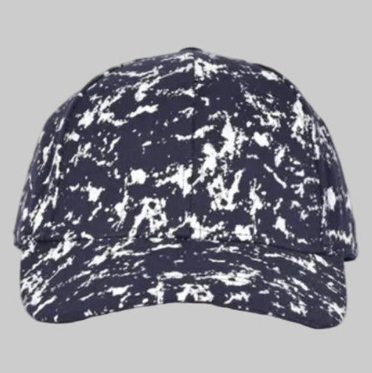 Navy and White Marble/Splash Print Baseball Cap.