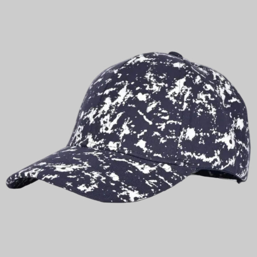 Navy and White Marble/Splash Print Baseball Cap.