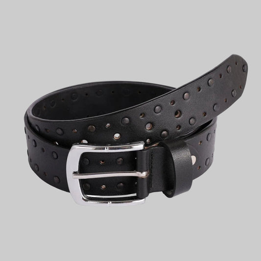 Gulposh Perforated Multi-Hole Genuine Leather Belt (Matte Black)