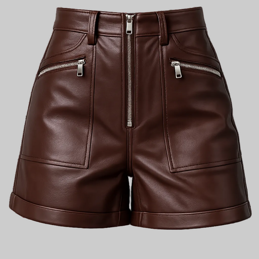 Siren High-Waisted Exposed Zip Leather Shorts