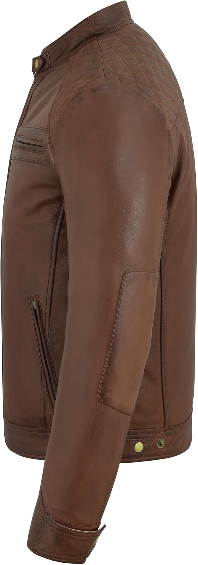 Men's "Quilt-Shoulder" Cognac Cafe Racer Leather Jacket
