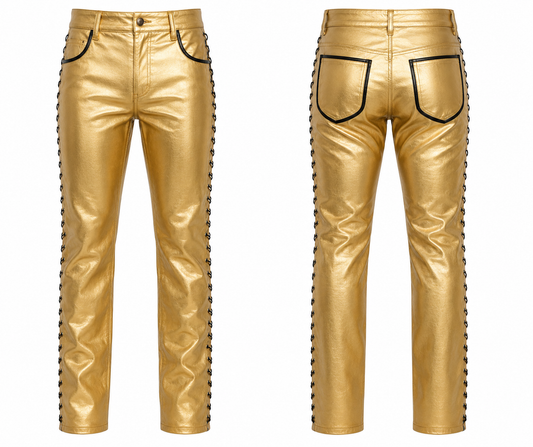 Golden Luxe Faux Leather Cargo Pant with Black Koka Trim