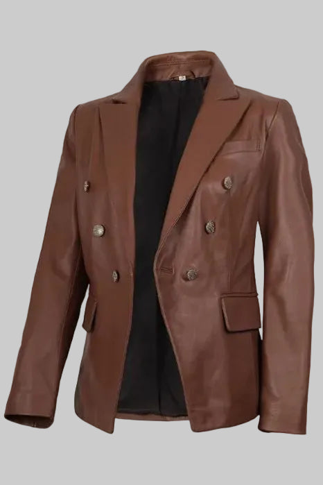Premium Men's Double-Breasted Leather Blazer