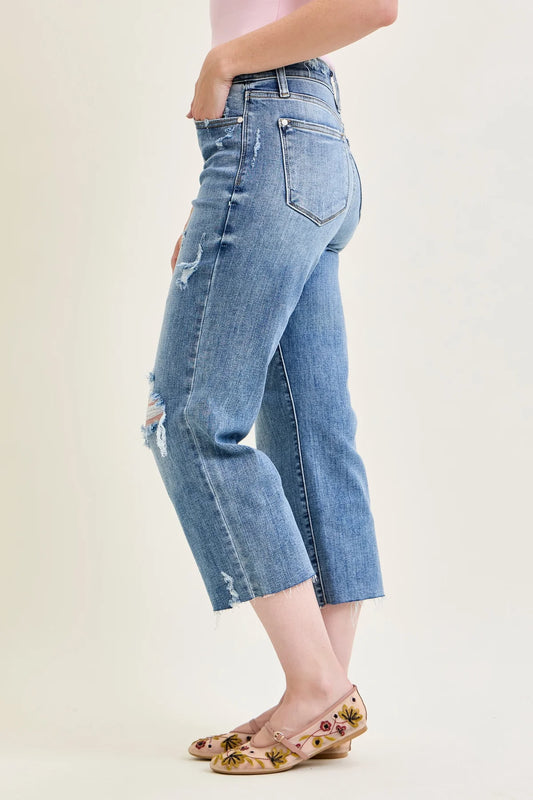 Gulposh Luxe "Canyon Breeze" Distressed Crop Wide-Leg Jeans