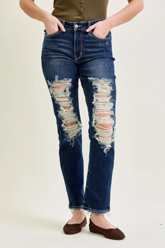 Gulposh Luxe "New Heritage" Shredded Straight-Leg Jeans