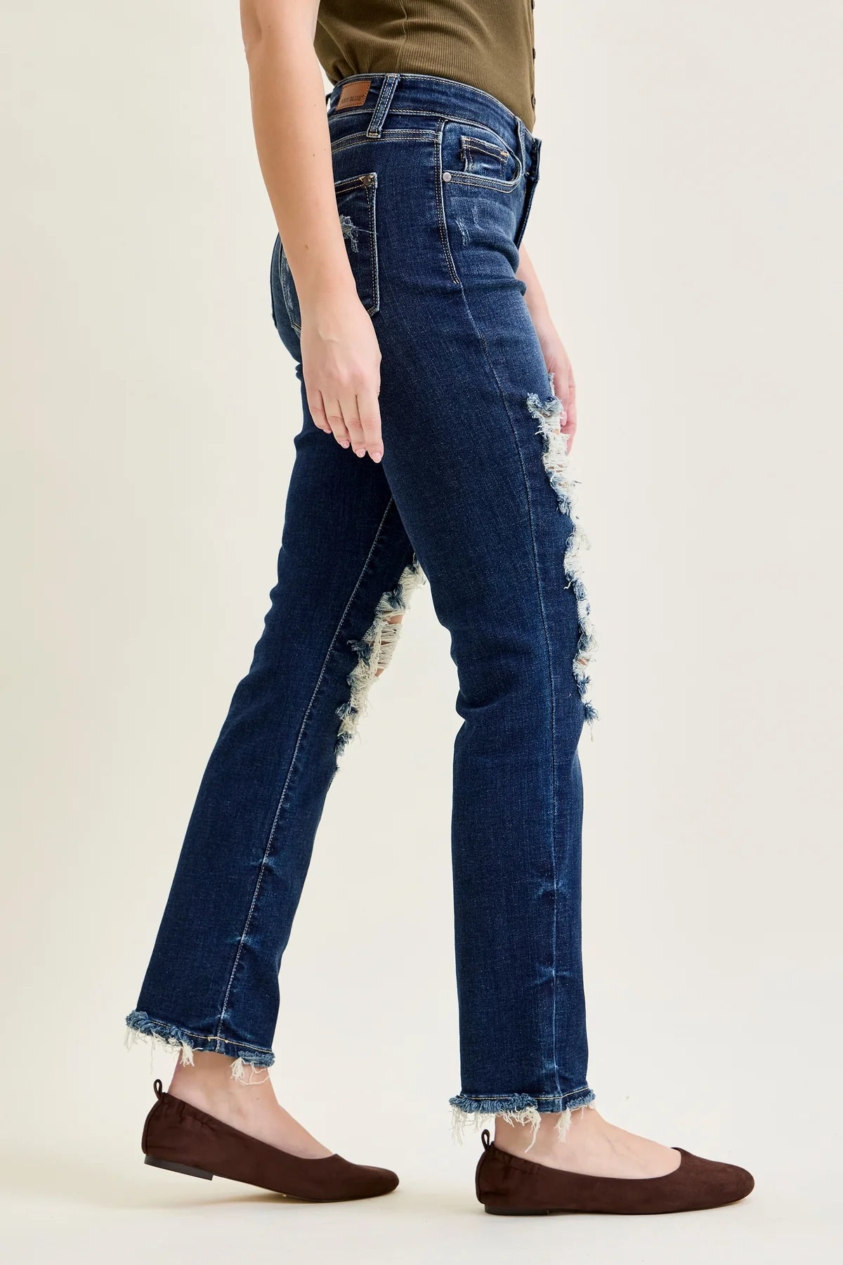 Gulposh Luxe "New Heritage" Shredded Straight-Leg Jeans
