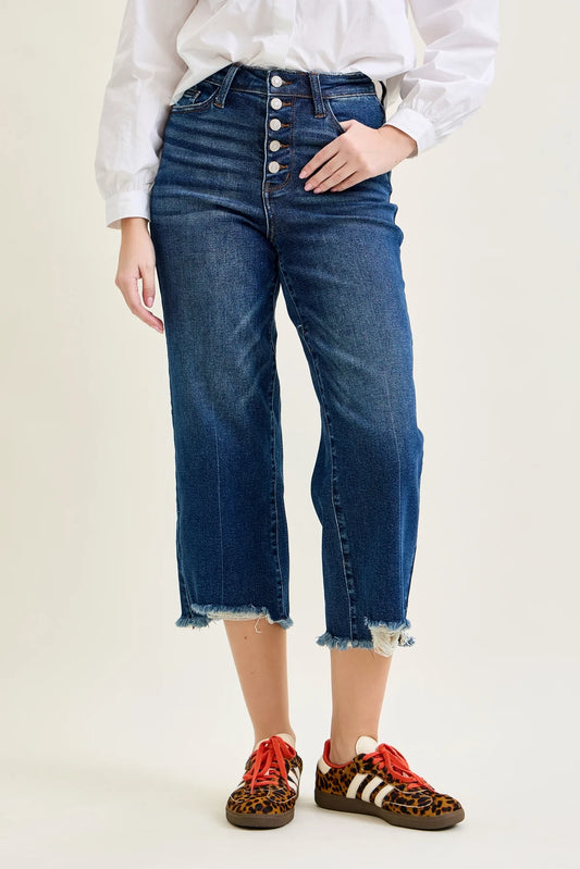 Gulposh Luxe "High-Button" Raw-Hem Crop Jeans