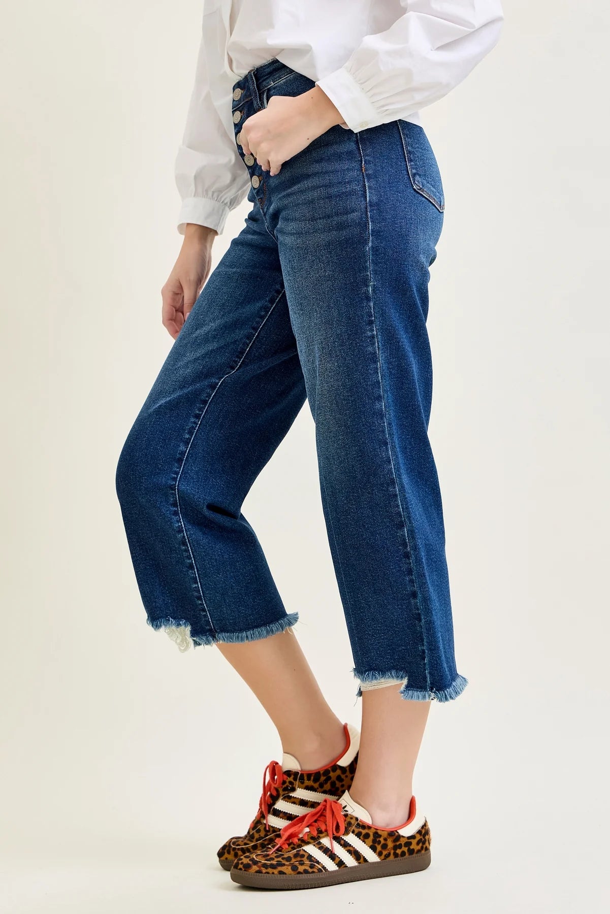 Gulposh Luxe "High-Button" Raw-Hem Crop Jeans