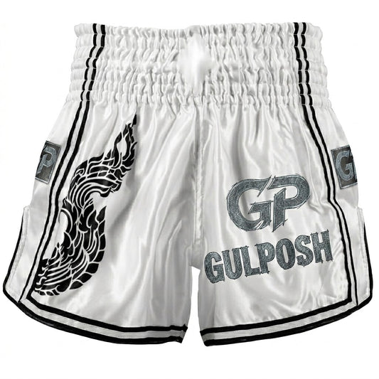Gulposh Apex Naga Muay Thai Shorts (White/Black Edition)