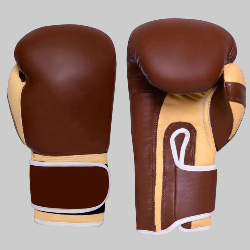Heritage-Series "Retro-Wave" Hook-and-Loop Training Gloves (Tan, Walnut & Cream Multi-Panel Edition)