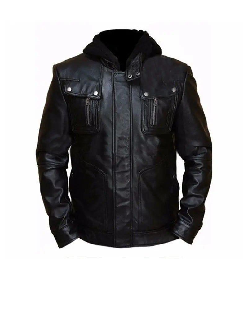 Men's "Shadow-Field" Hooded Tactical Leather Jacket