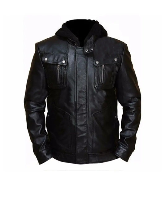 Men's "Shadow-Field" Hooded Tactical Leather Jacket