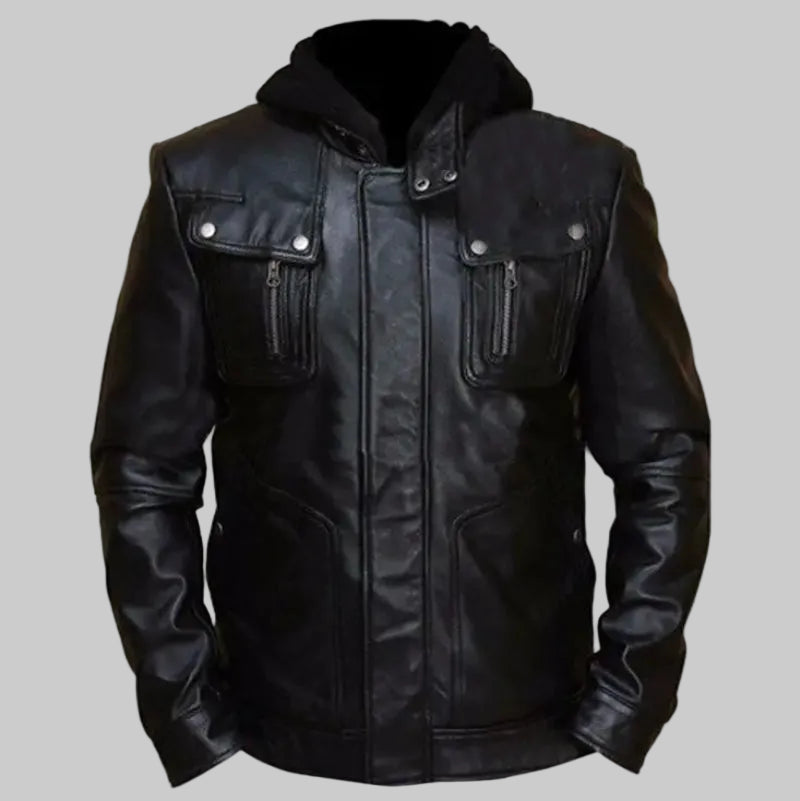 Men's "Shadow-Field" Hooded Tactical Leather Jacket