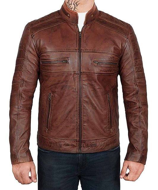 Men's "Titan" Burnished Walnut Armored Biker Jacket