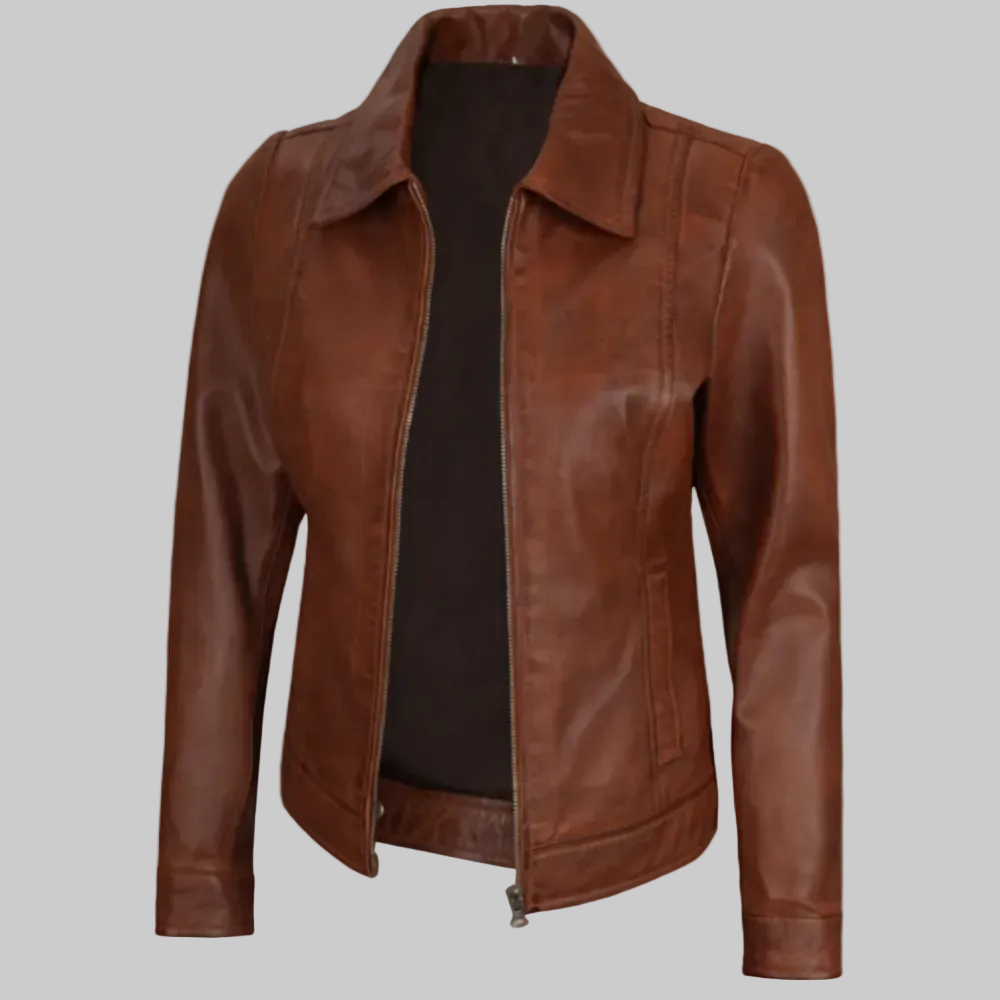 Vintage Brown Slim Fit Leather Jacket