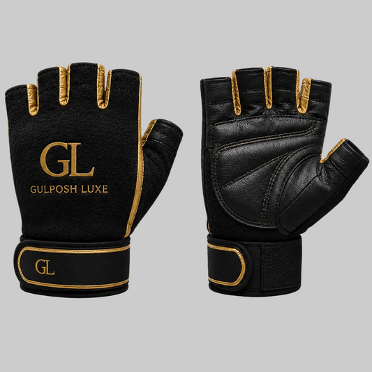 Gulposh Luxe Elite Fleece & Leather Gym Gloves – Black & Gold Edition