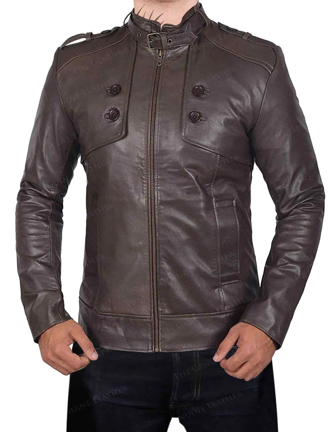 Men's "Cavalier" Military-Inspired Chocolate Leather Jacket