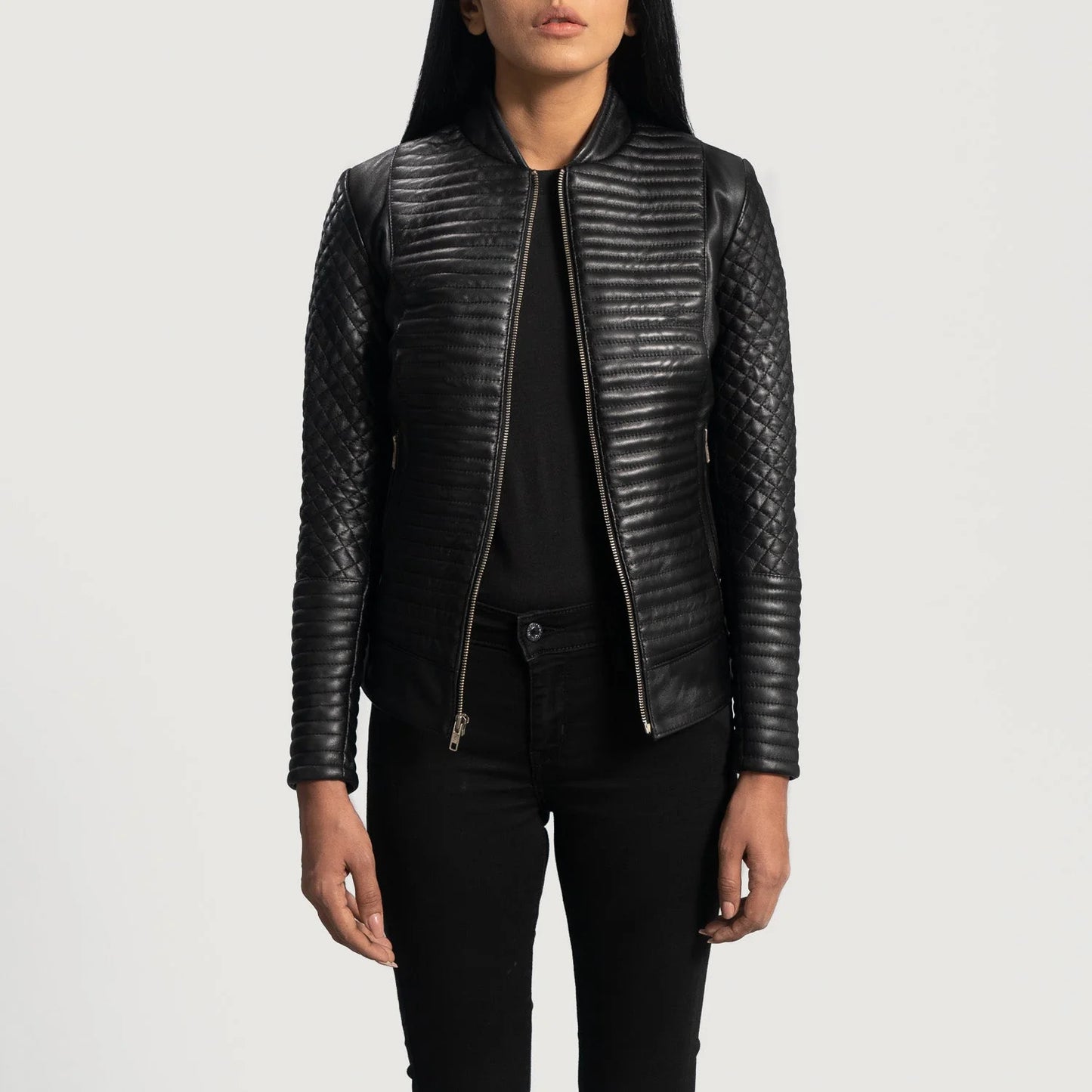 Cityscape Black Leather Biker Jacket for Women