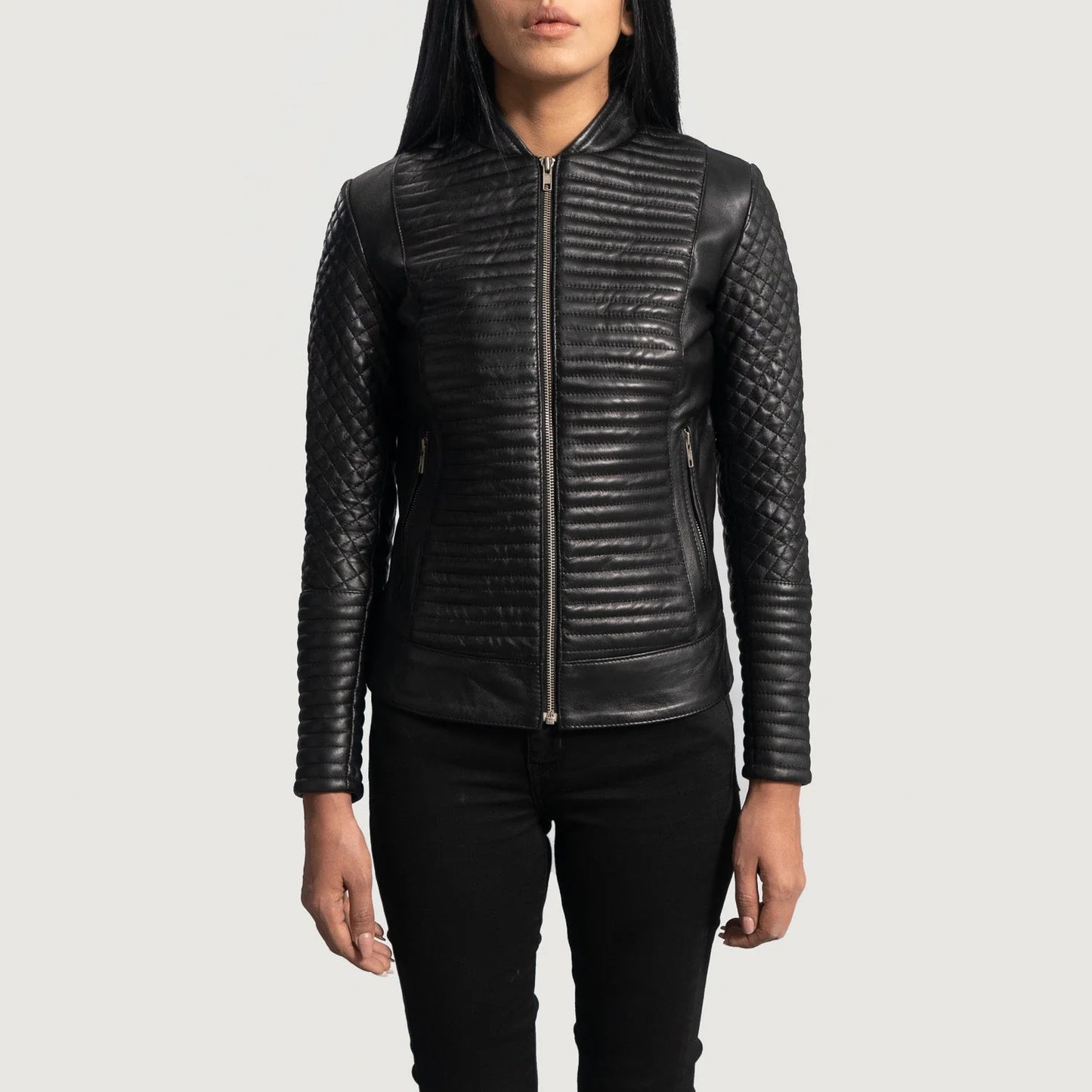 Cityscape Black Leather Biker Jacket for Women