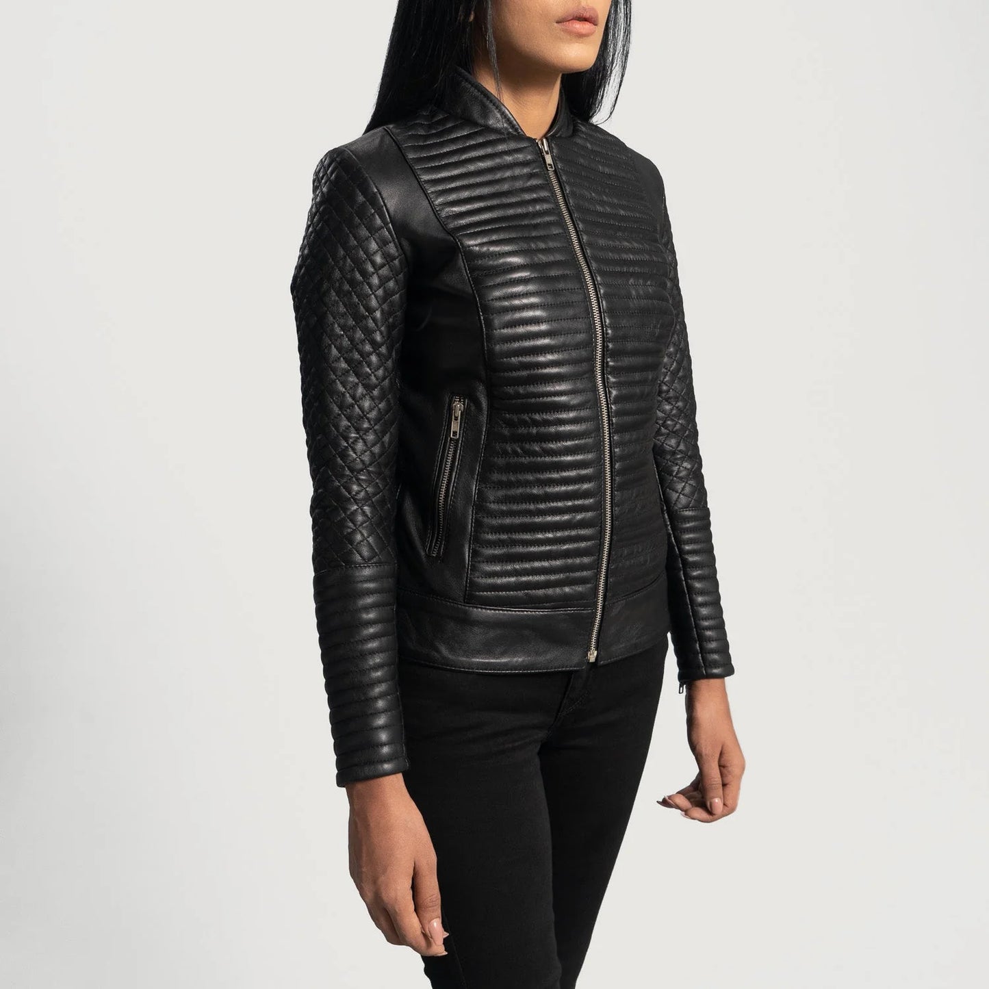 Cityscape Black Leather Biker Jacket for Women