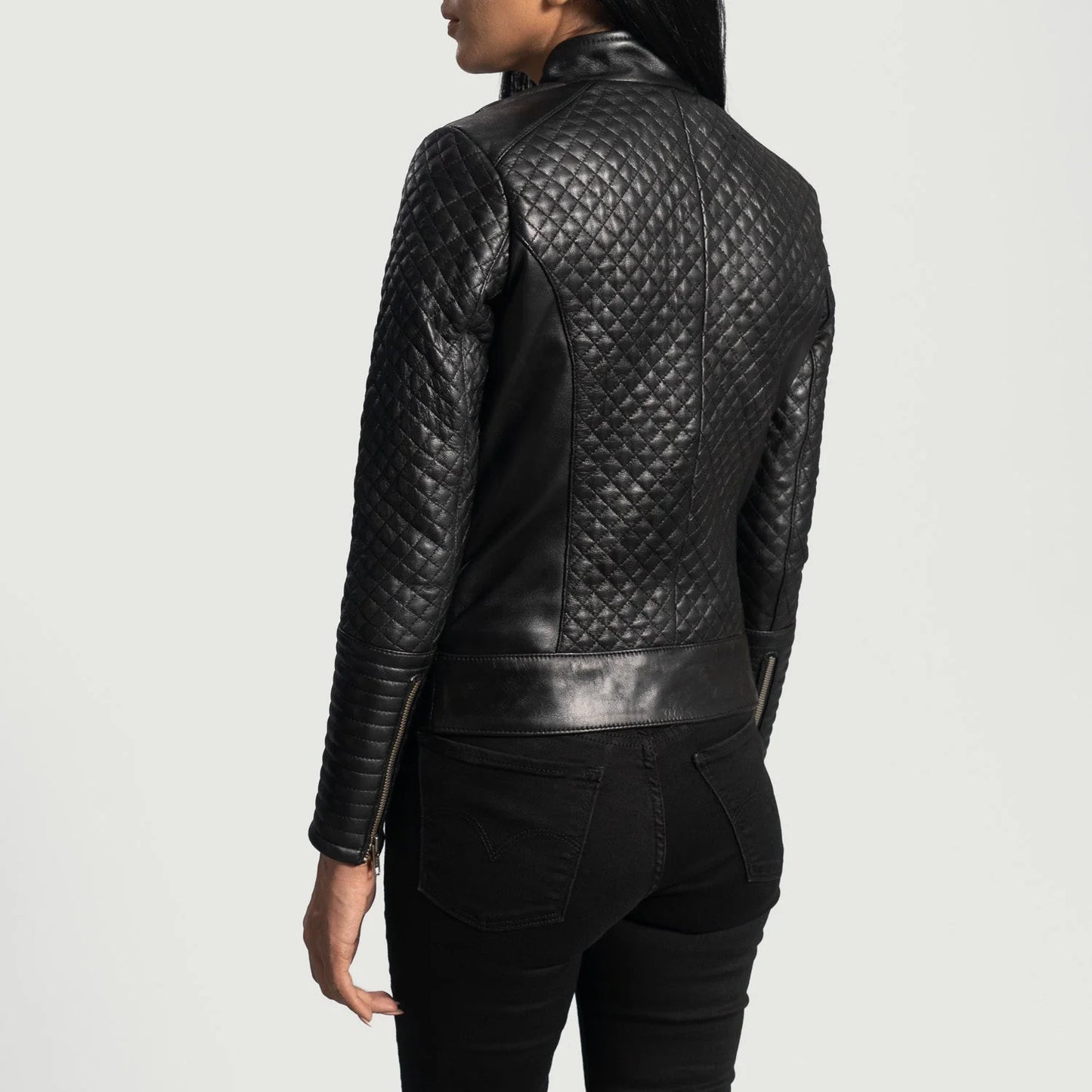 Cityscape Black Leather Biker Jacket for Women