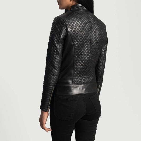 Cityscape Black Leather Biker Jacket for Women