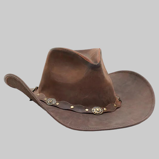 Gulposh Foundry Western Maverick Leather Cowboy Hat (Weathered Brown Edition)