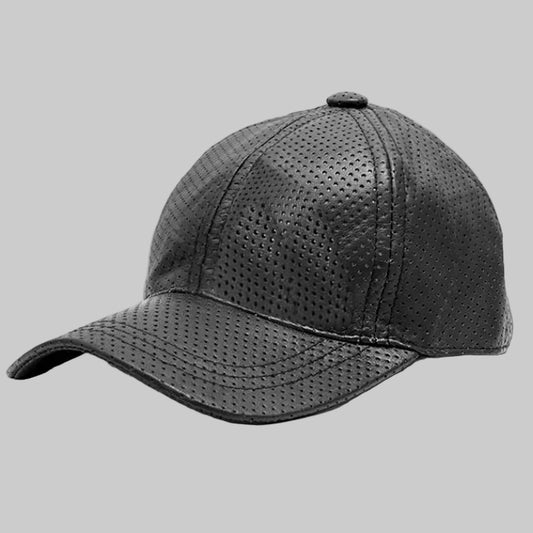 Gulposh Heritage Perforated Leather Baseball Cap (Charcoal Black Edition)