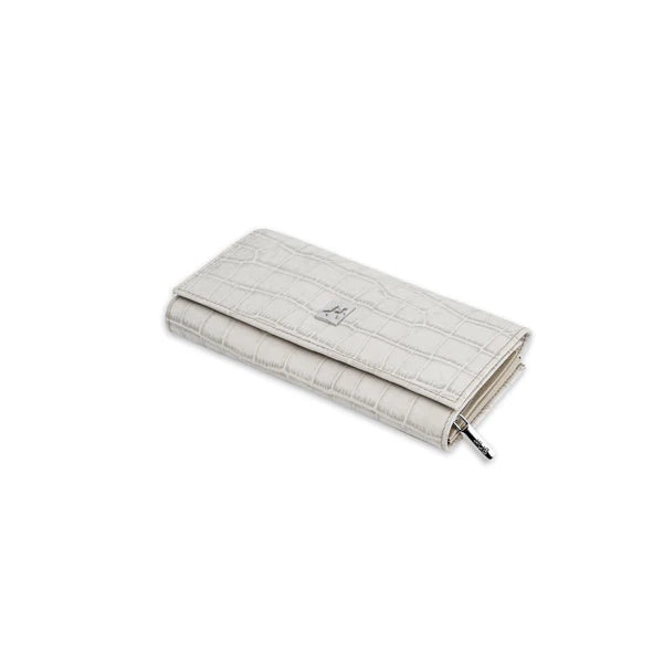 Luxury Croc-Embossed Leather Continental Clutch Wallet (Off-White / Alabaster Edition)