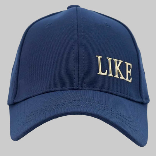 "LIKE" Metallic Wordmark Navy Cap.