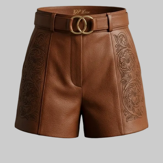 Gulposh Luxe "Cottage Crafted" Tooled Leather Shorts