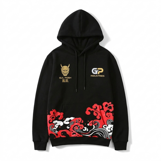 Men's Oni Soul "Great Wave" Embroidered Street wear Hoodie