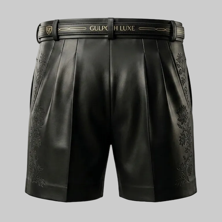 Men's Luxe Embroidered Leather Shorts