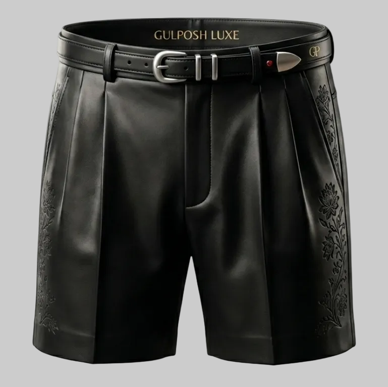 Men's Luxe Embroidered Leather Shorts