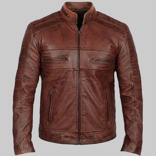 Men's "Titan" Burnished Walnut Armored Biker Jacket