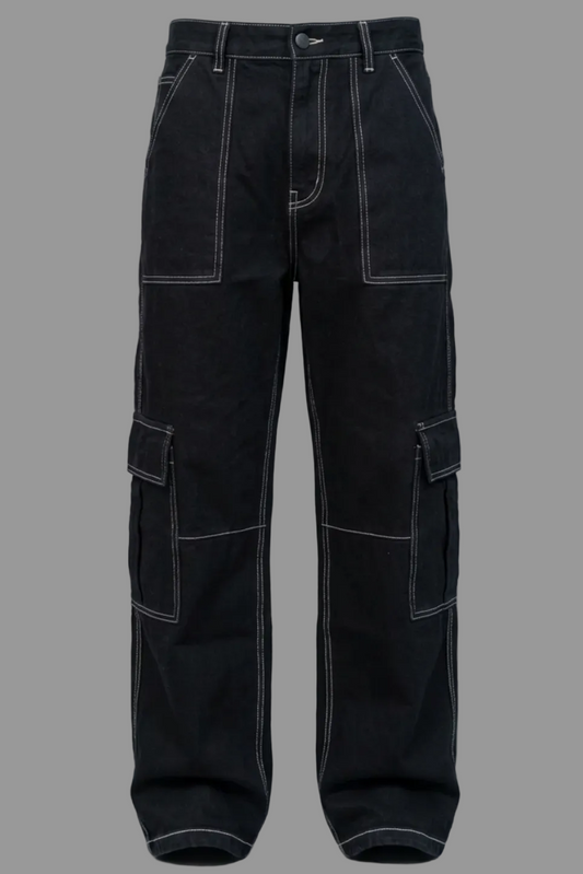 Gulposh Luxe Matrix Contrast-Stitch Denim Cargoes Deep Onyx