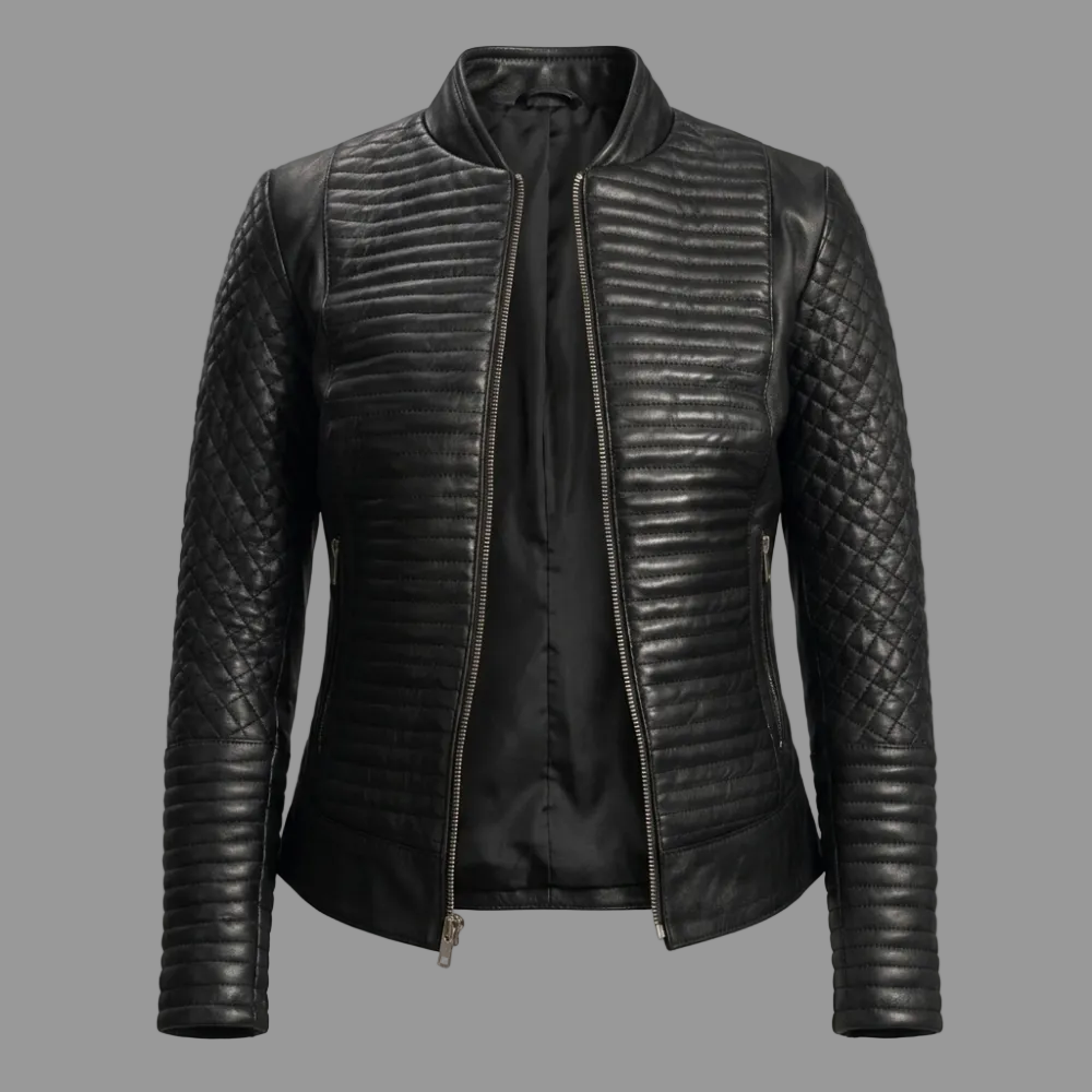 Cityscape Black Leather Biker Jacket for Women