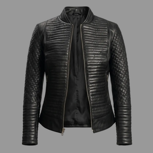 Cityscape Black Leather Biker Jacket for Women