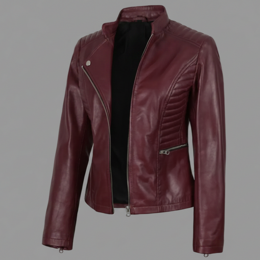 The "Maroon Essence" Quilted Biker Jacket.