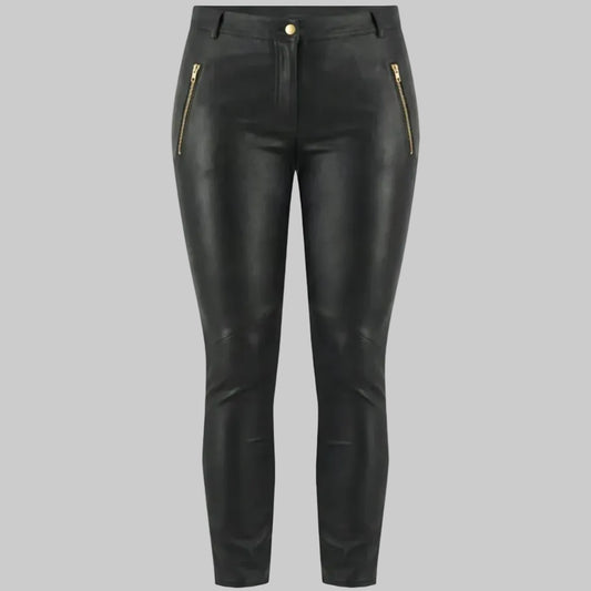 Gulposh Luxe "Lucille" Moto-Zip Skinny Leather Trousers