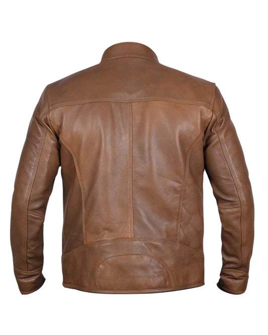 Men's "Heritage" Camel Tumbled Leather Biker Jacket