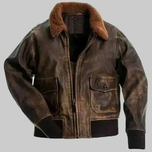 Men's Distressed Flight Bomber Jacket.