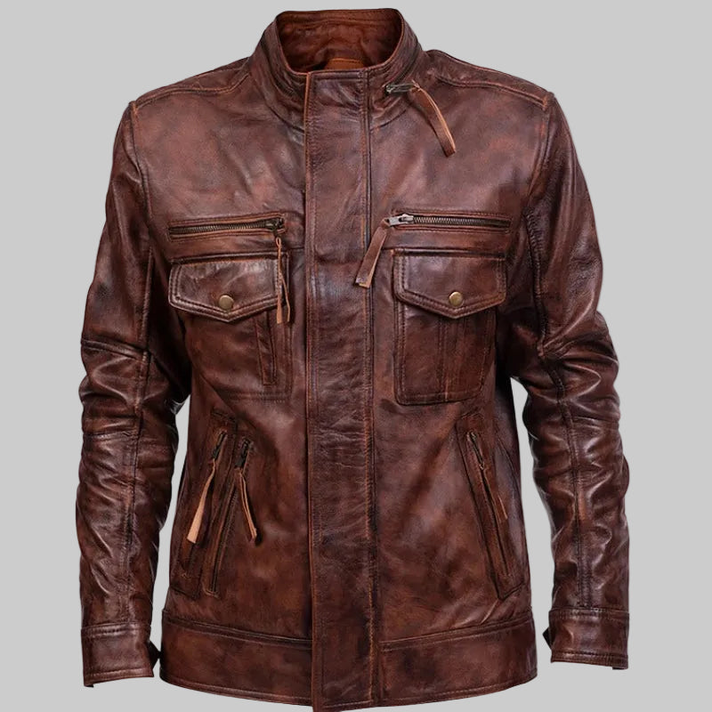 Men's "Rustik" Distressed Vintage Biker Leather Jacket