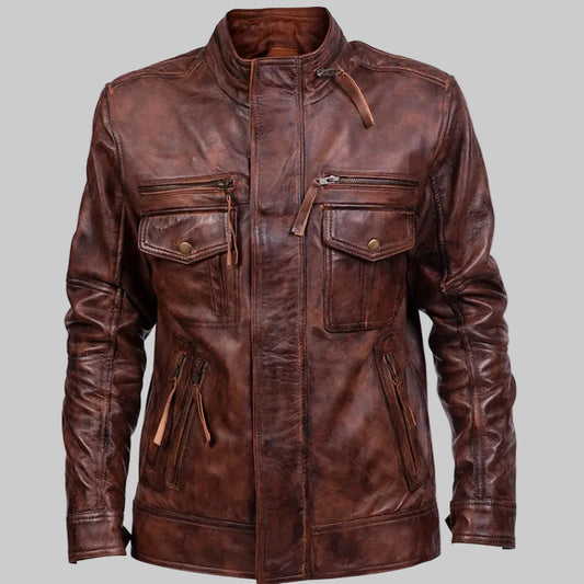 Men's "Rustik" Distressed Vintage Biker Leather Jacket