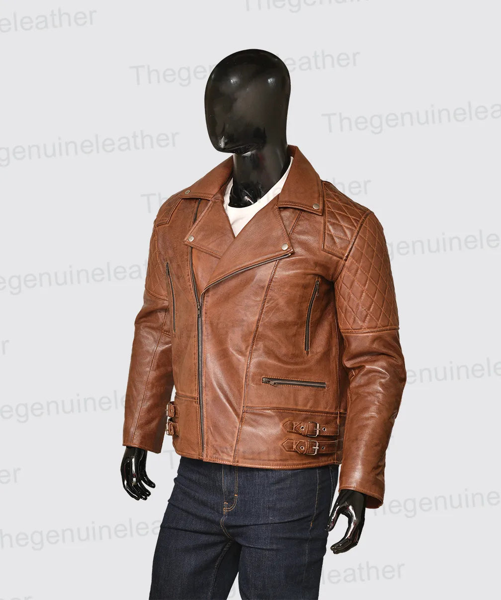 Men's "Outlaw" Asymmetric Distressed Leather Brando Jacket
