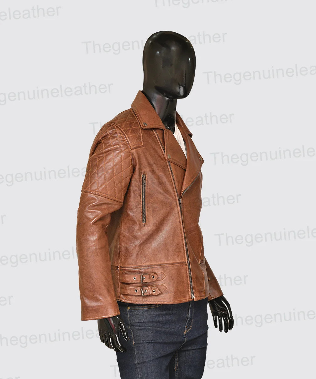 Men's "Outlaw" Asymmetric Distressed Leather Brando Jacket