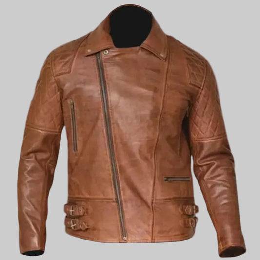 Men's "Outlaw" Asymmetric Distressed Leather Brando Jacket