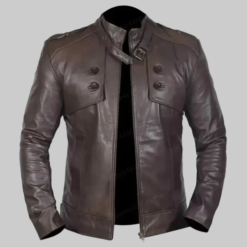 Men's "Cavalier" Military-Inspired Chocolate Leather Jacket