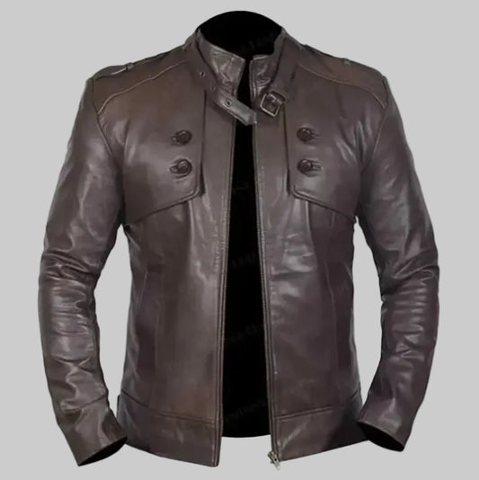 Men's "Cavalier" Military-Inspired Chocolate Leather Jacket