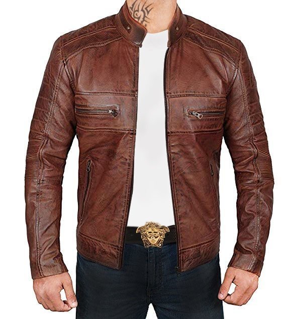 Men's "Titan" Burnished Walnut Armored Biker Jacket